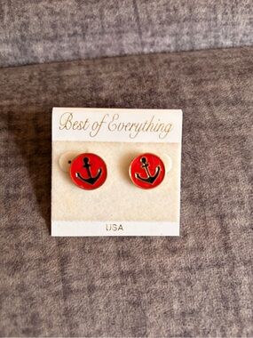 Red Anchor Stud Earrings